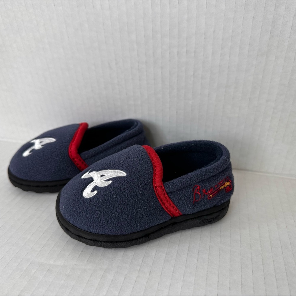 Baby Navy and Red Braves Slippers